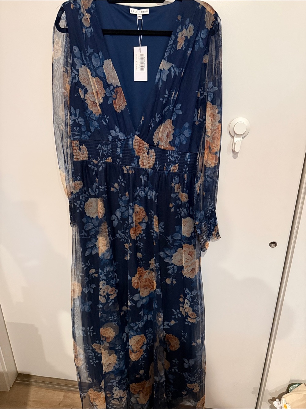 Baltic Born Layla Tulle Navy Floral Maxi Dress with Peach Blooms